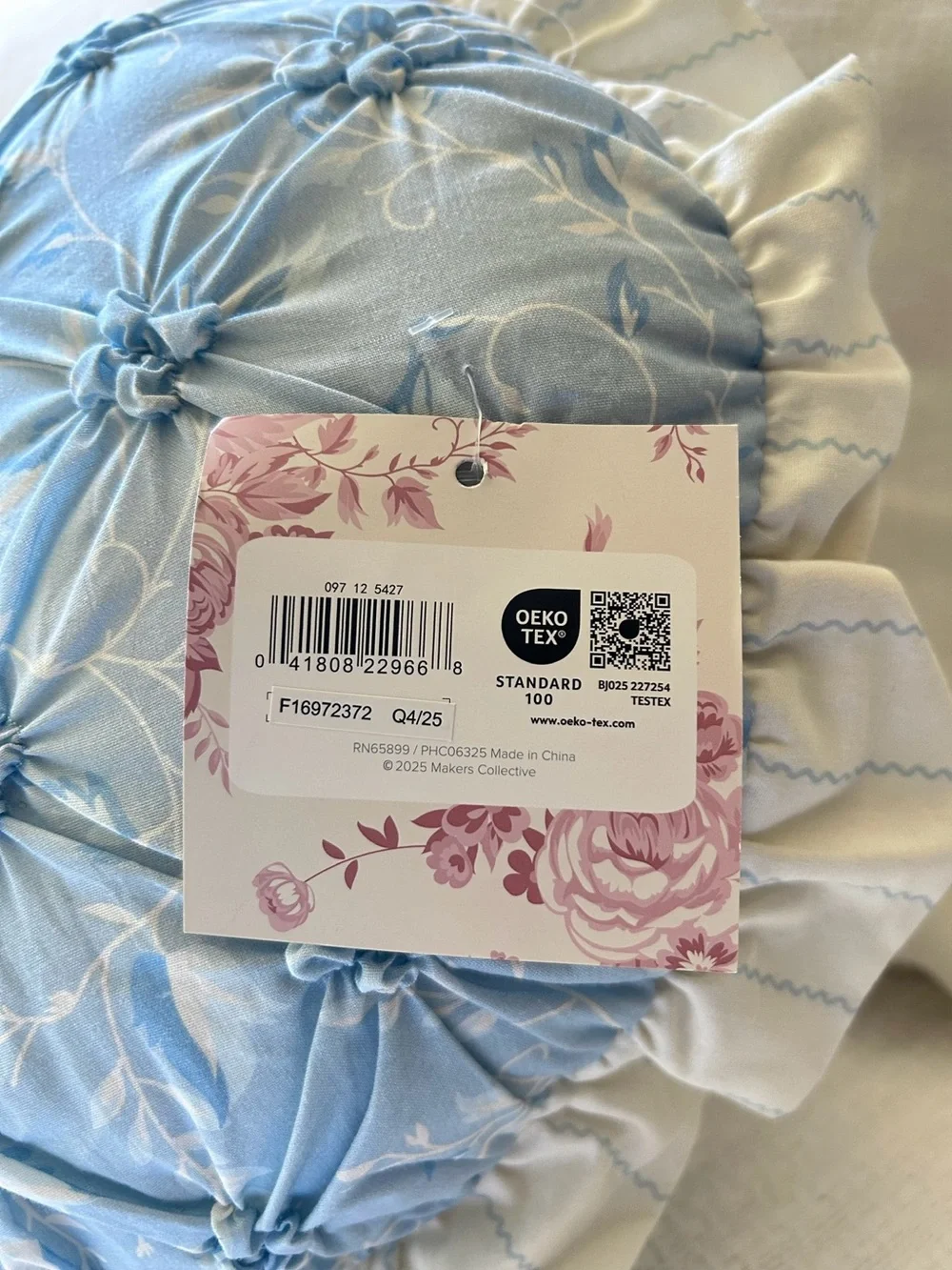 🌴Sweet Makers Collective Blue Round Coquette Cotton Toss Pillow w/ Ruffle Trim